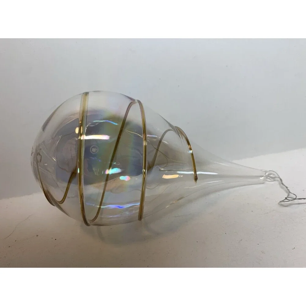 Christmas Ornament Hand Blown Glass Iridescent Tear Drop Gold Swirl Silvestri